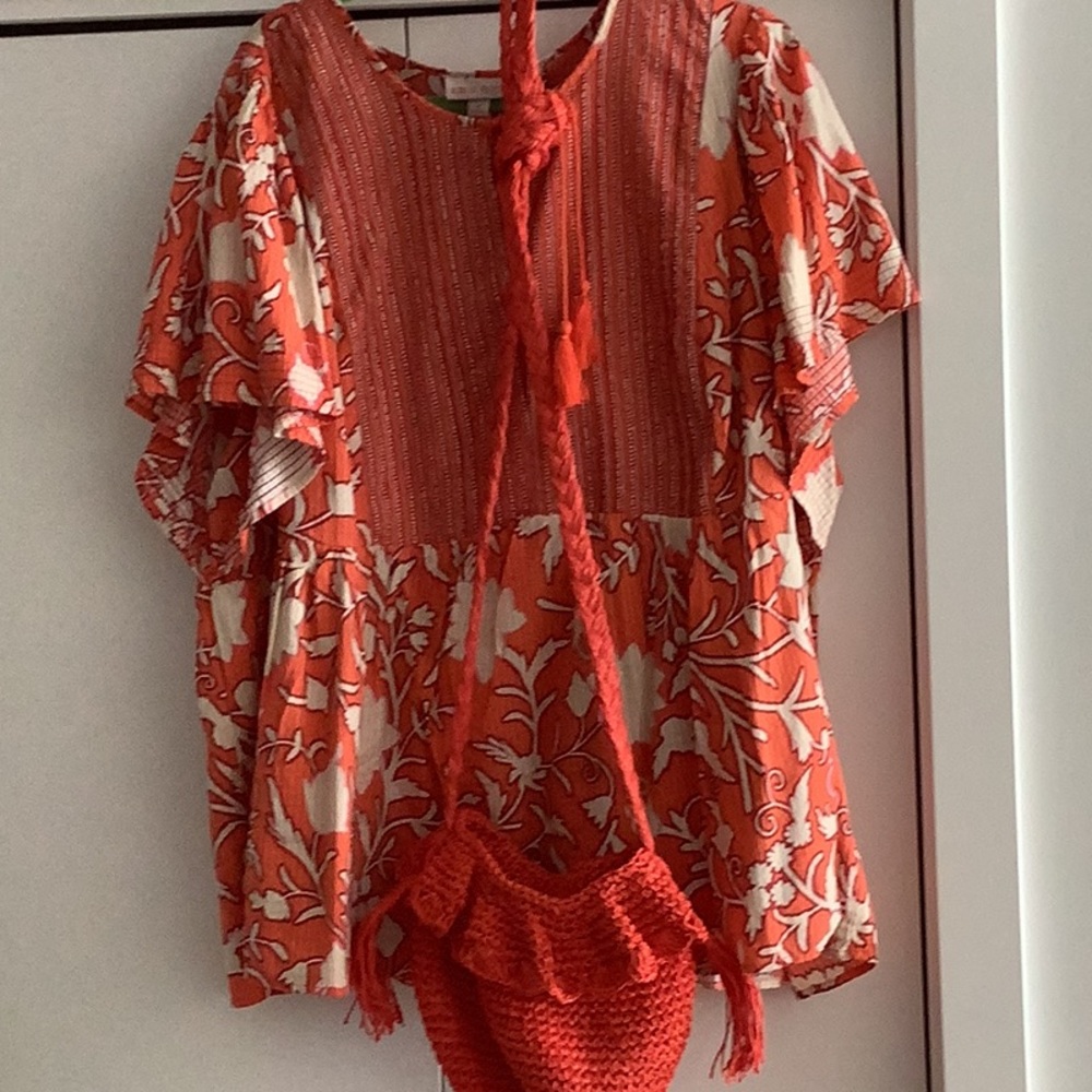 Boho Orange Floral Top Includes a Perfect Matching Macrame Purse. PLUS Size